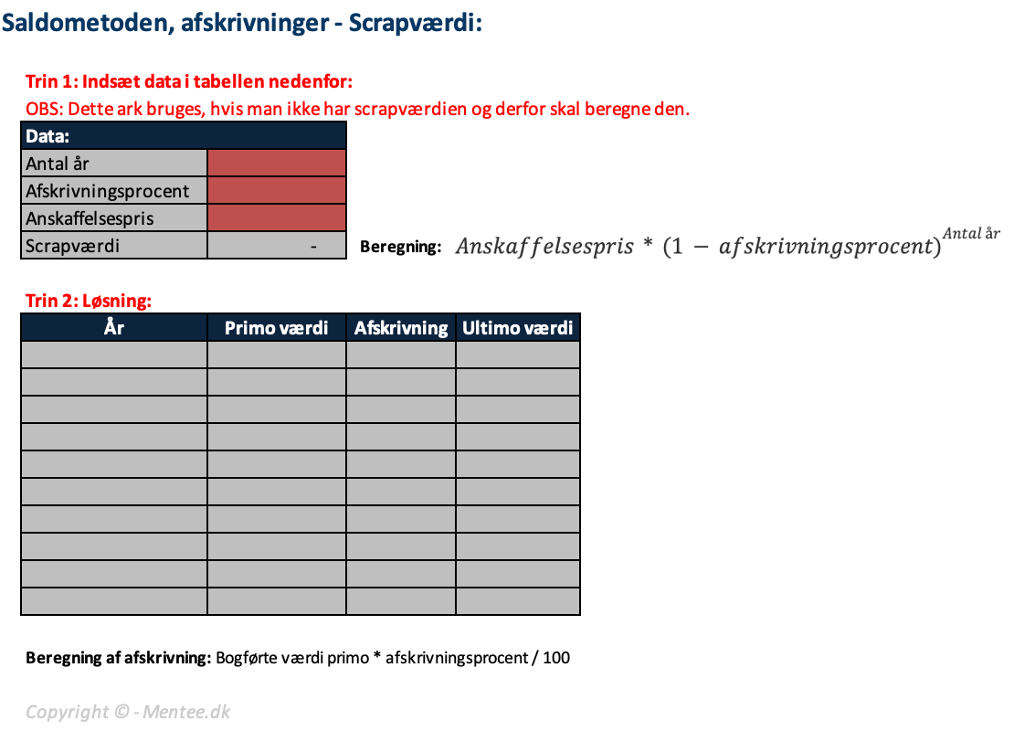 Afskrivninger: Lineær metode og Saldometoden - Skabelon | Virksomhedsøkonomi