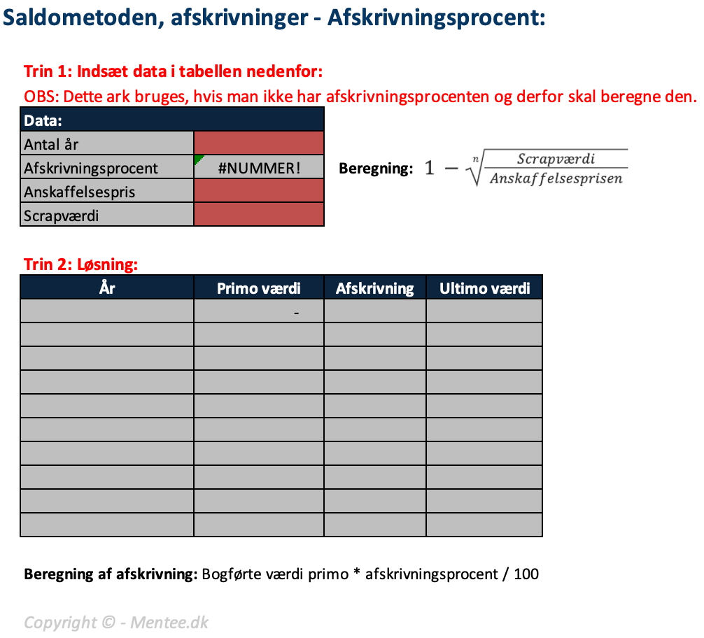 Afskrivninger: Lineær metode og Saldometoden - Skabelon | Virksomhedsøkonomi