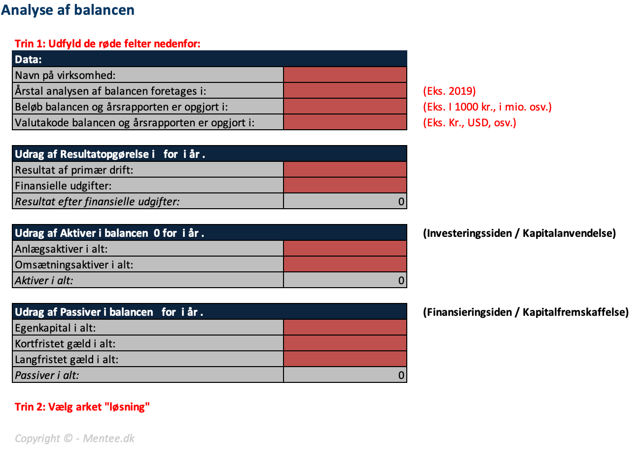 Analyse af balancen - Skabelon | Virksomhedsøkonomi